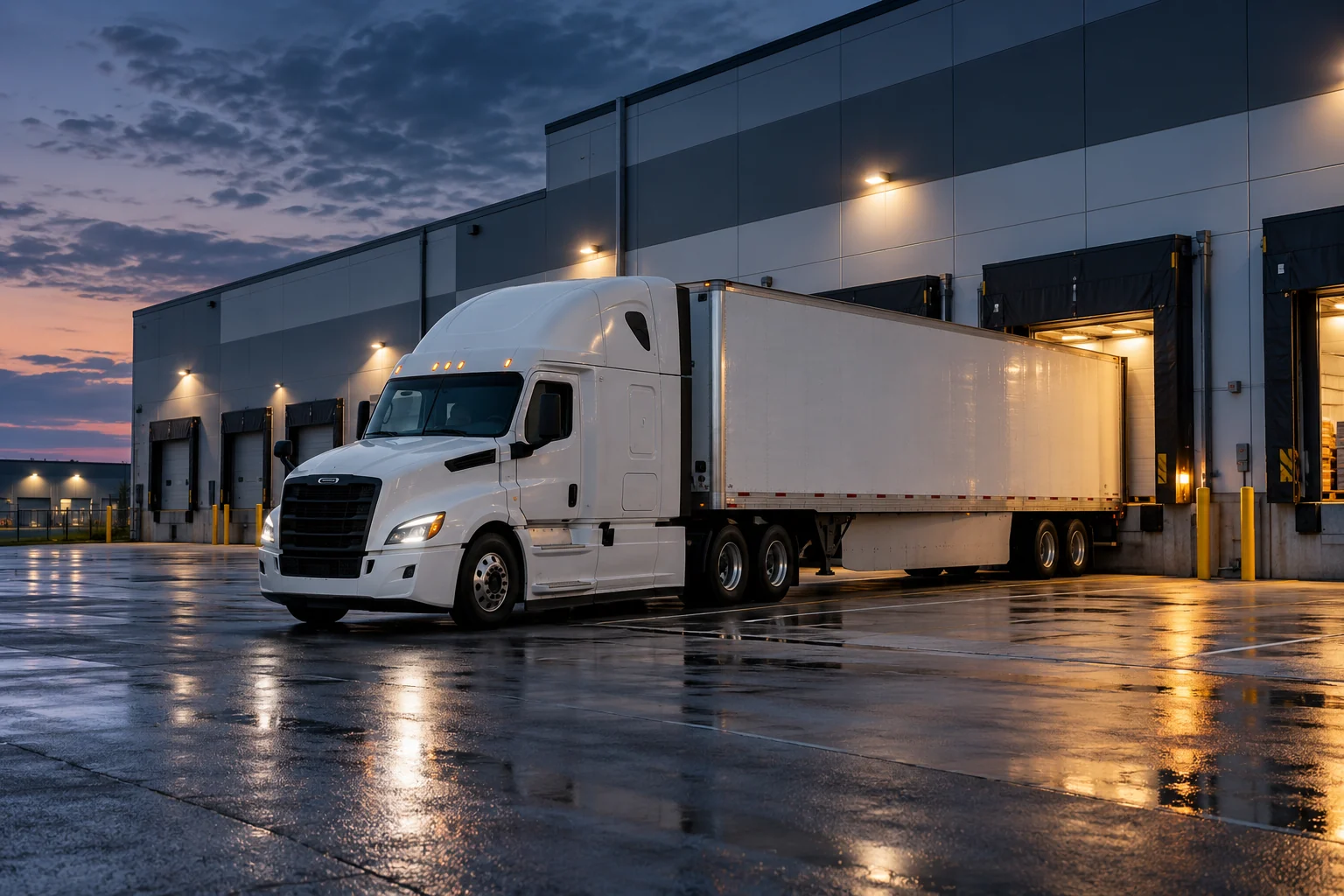 Freight truck at a warehouse